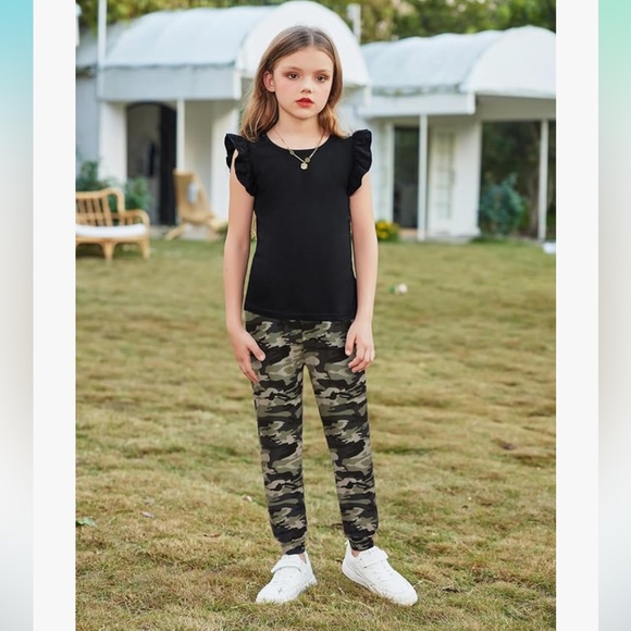 Arshiner Girls Ruffle Trim Tank Top and Pant Set with Pockets - Picture 4 of 4